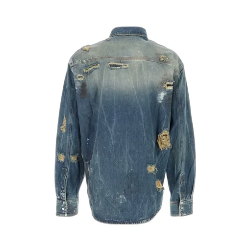 Vetements Distressed Long Sleeved Denim Shirt