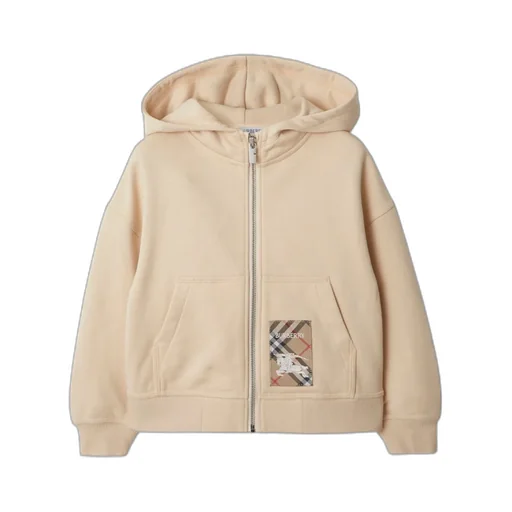 Check Label Cotton Zip Hoodie