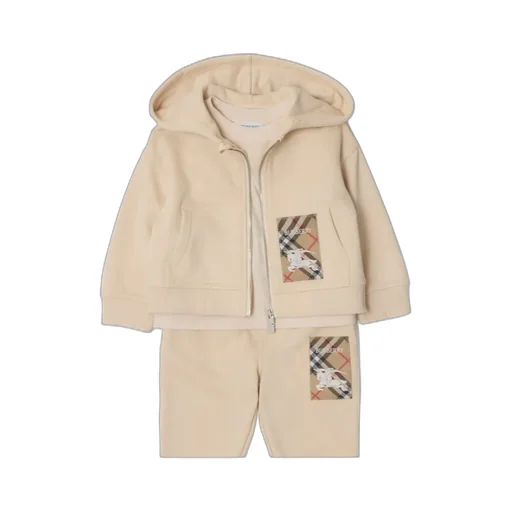 Check Label Cotton Zip Hoodie