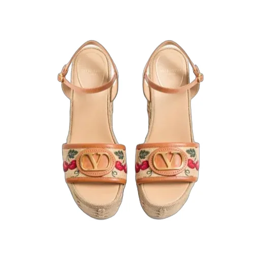 Valentino Vlogo Signature Cherryfic-Printed Open Toe Sandals