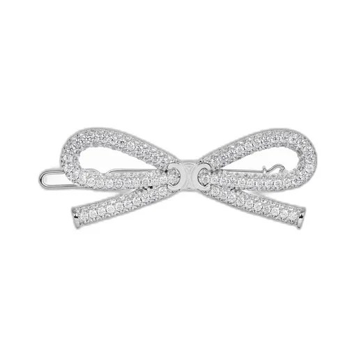 Celine Bow Hair Clip In Strass And Brass With Rhodium Finish