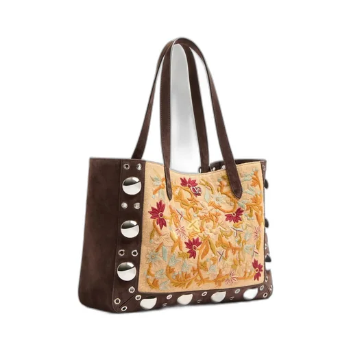 Valentino Vlogo Plaque Floral Embroidered Tote Bag