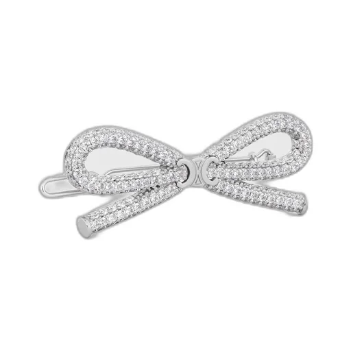 Celine Bow Hair Clip In Strass And Brass With Rhodium Finish
