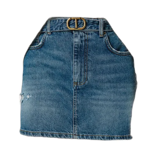 Logo-Plaque Denim Skirt