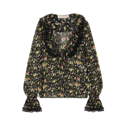 Ruffled Printed Silk Shirt