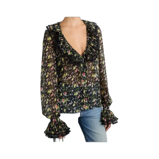 Ruffled Printed Silk Shirt