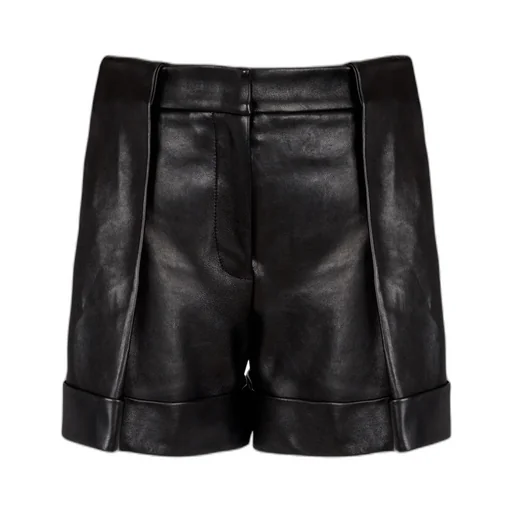 Balmain Turn-Up Hem Pleated Leather Shorts