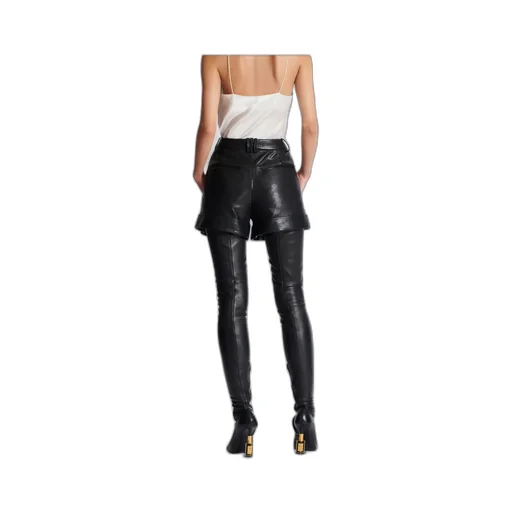 Balmain Turn-Up Hem Pleated Leather Shorts