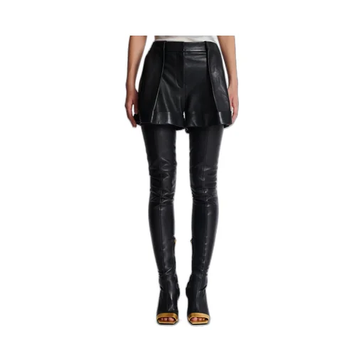 Balmain Turn-Up Hem Pleated Leather Shorts