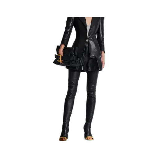 Balmain Turn-Up Hem Pleated Leather Shorts