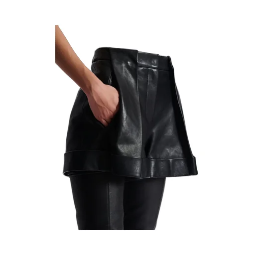Balmain Turn-Up Hem Pleated Leather Shorts