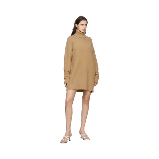 Tan High-Necked Knitted Dress