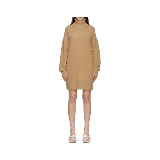 Tan High-Necked Knitted Dress