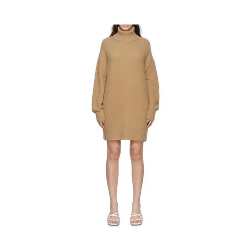 Tan High-Necked Knitted Dress