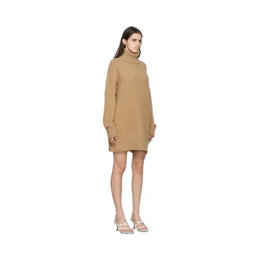 Tan High-Necked Knitted Dress