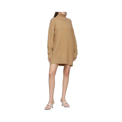 Tan High-Necked Knitted Dress