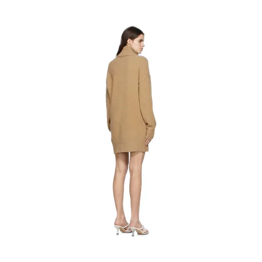 Tan High-Necked Knitted Dress