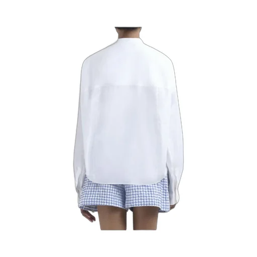 White Organic Cotton Shirt With Mandarin Collar And Marni Symbol