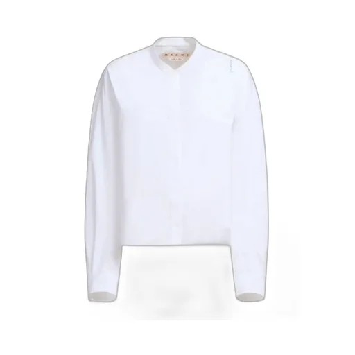 White Organic Cotton Shirt With Mandarin Collar And Marni Symbol