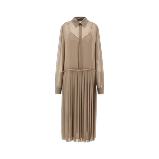 Ami Paris Long-Sleeved Pleated Midi Dress