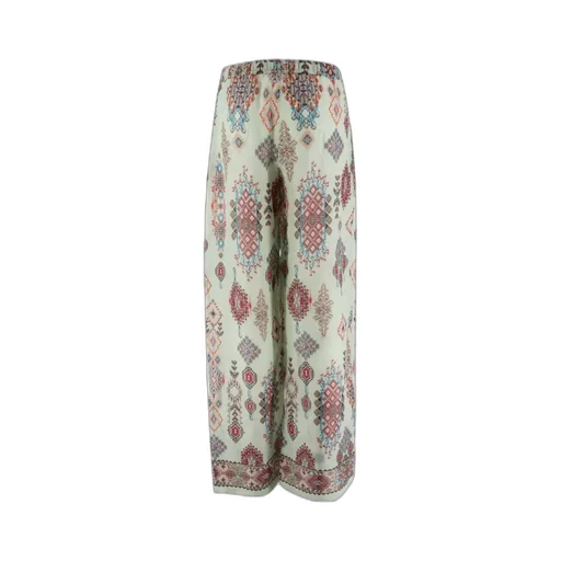 Geometric-Print Ramie Trousers