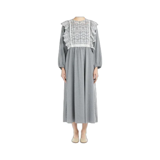 Gingham Cotton Dress With Broderie Anglaise Embroidery