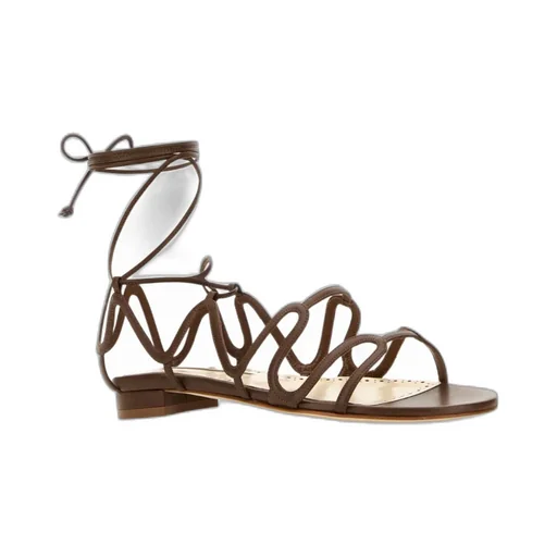 Manolo Blahnik Fawdaflat Cut-Out Detailed Ankle-Tied Sandals