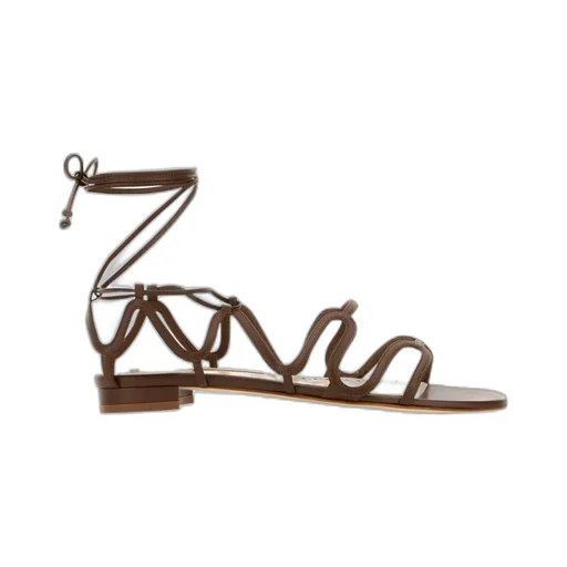 Manolo Blahnik Fawdaflat Cut-Out Detailed Ankle-Tied Sandals