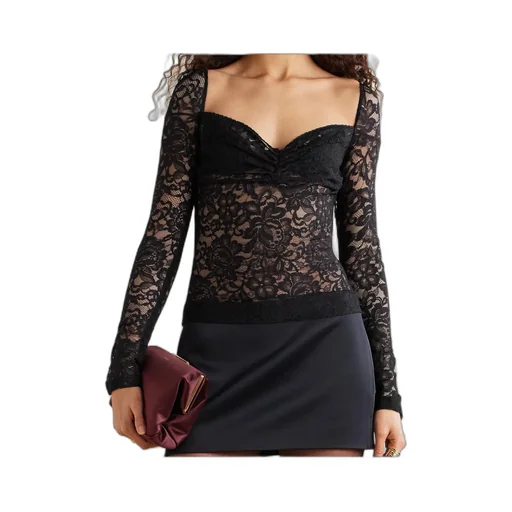 Floral-Lace Sweetheart-Neck Top