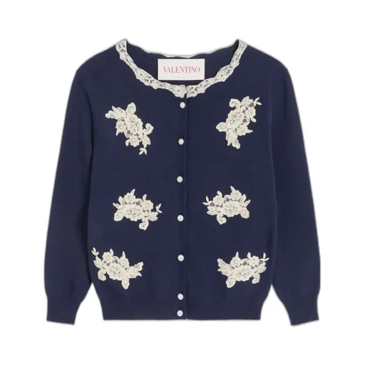 Embroidered Wool And Lace Cardigan