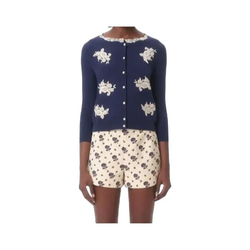 Embroidered Wool And Lace Cardigan