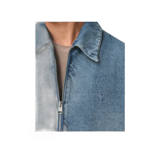 Ami Paris Logo Embossed Zip-Up Denim Jacket