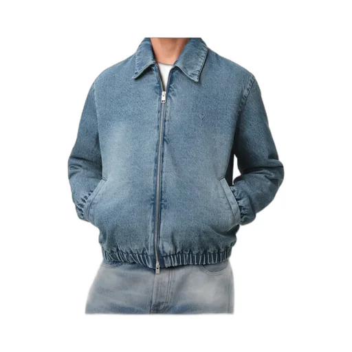 Ami Paris Logo Embossed Zip-Up Denim Jacket