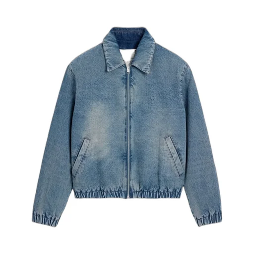 Ami Paris Logo Embossed Zip-Up Denim Jacket