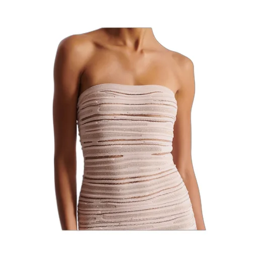 Balmain Shiny Rolled Knit Strapless Midi Dress