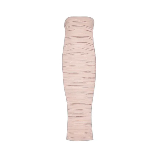 Balmain Shiny Rolled Knit Strapless Midi Dress