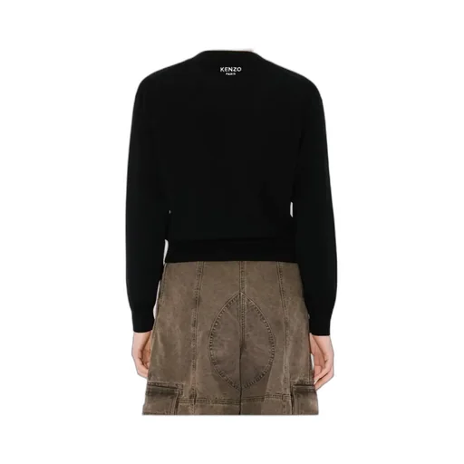Embroidered Crewneck Cardigan In Merino Wool Kenzo Pop