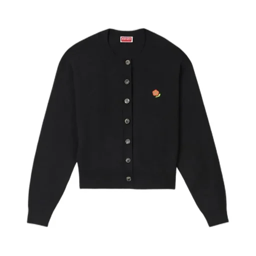Embroidered Crewneck Cardigan In Merino Wool Kenzo Pop