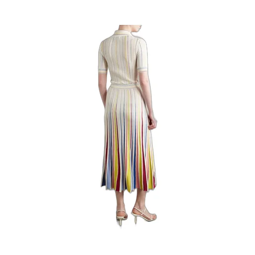 Calypso Ribbed Striped Merino Wool Midi Dress
