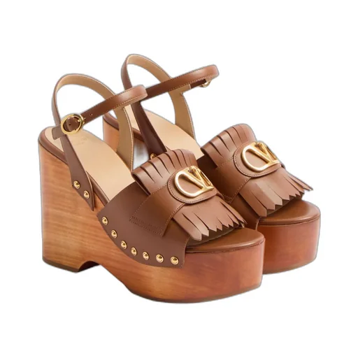 Valentino Vlogo Plaque Fringed Edge Sandals