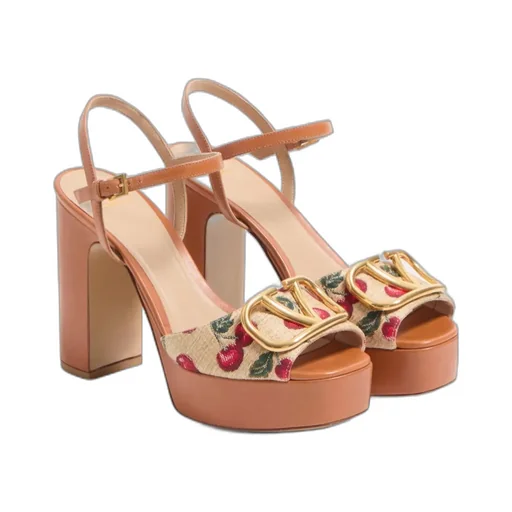 Valentino Vlogo Cherryfic High Block Heel Sandals