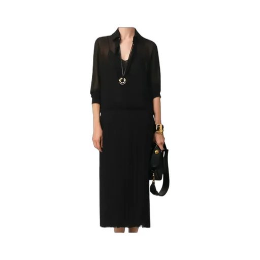 Ami Paris Long-Sleeved Pleated Midi Dress