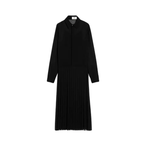Ami Paris Long-Sleeved Pleated Midi Dress
