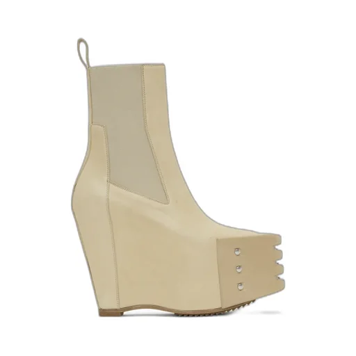 Beige Hollywood Grilled Wedge Beatle Chelsea Boots