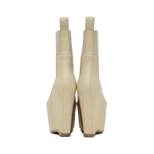 Beige Hollywood Grilled Wedge Beatle Chelsea Boots
