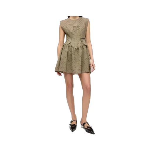 Brown Flock Suiting Corset Mini Dress