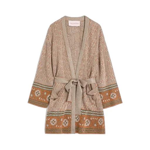 Valentino Jacquard Belted Drop-Shoulder Cardigan