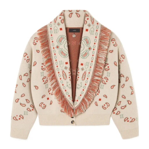 Bandana Jacquard Fringed Cardigan