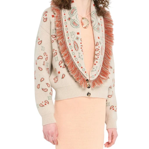 Bandana Jacquard Fringed Cardigan
