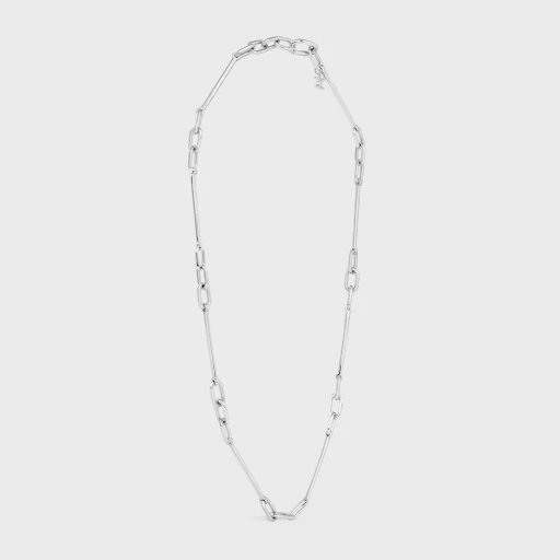 Celine Charms Thin Short Chain Necklace In Brass With Rhodium Finish